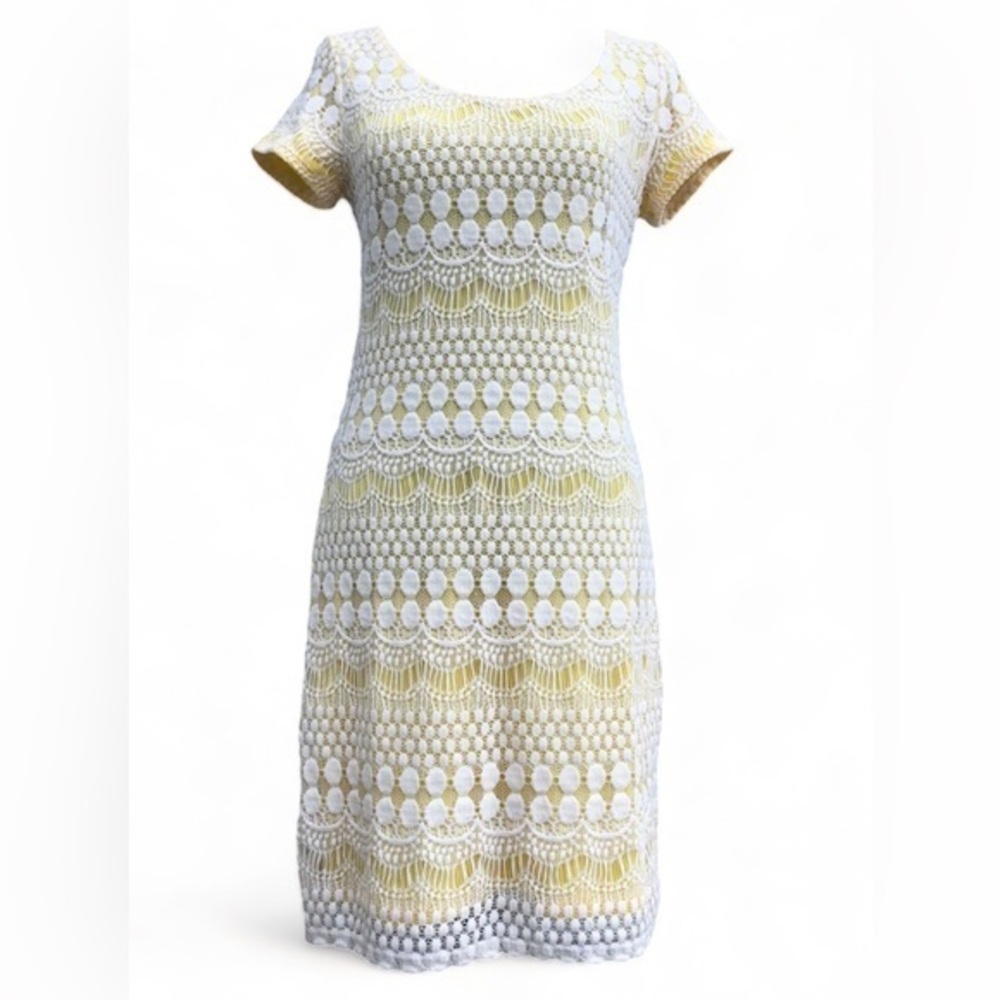 Tiana B. Crochet Lace Over‎ Yellow Sheath Dress Size Large